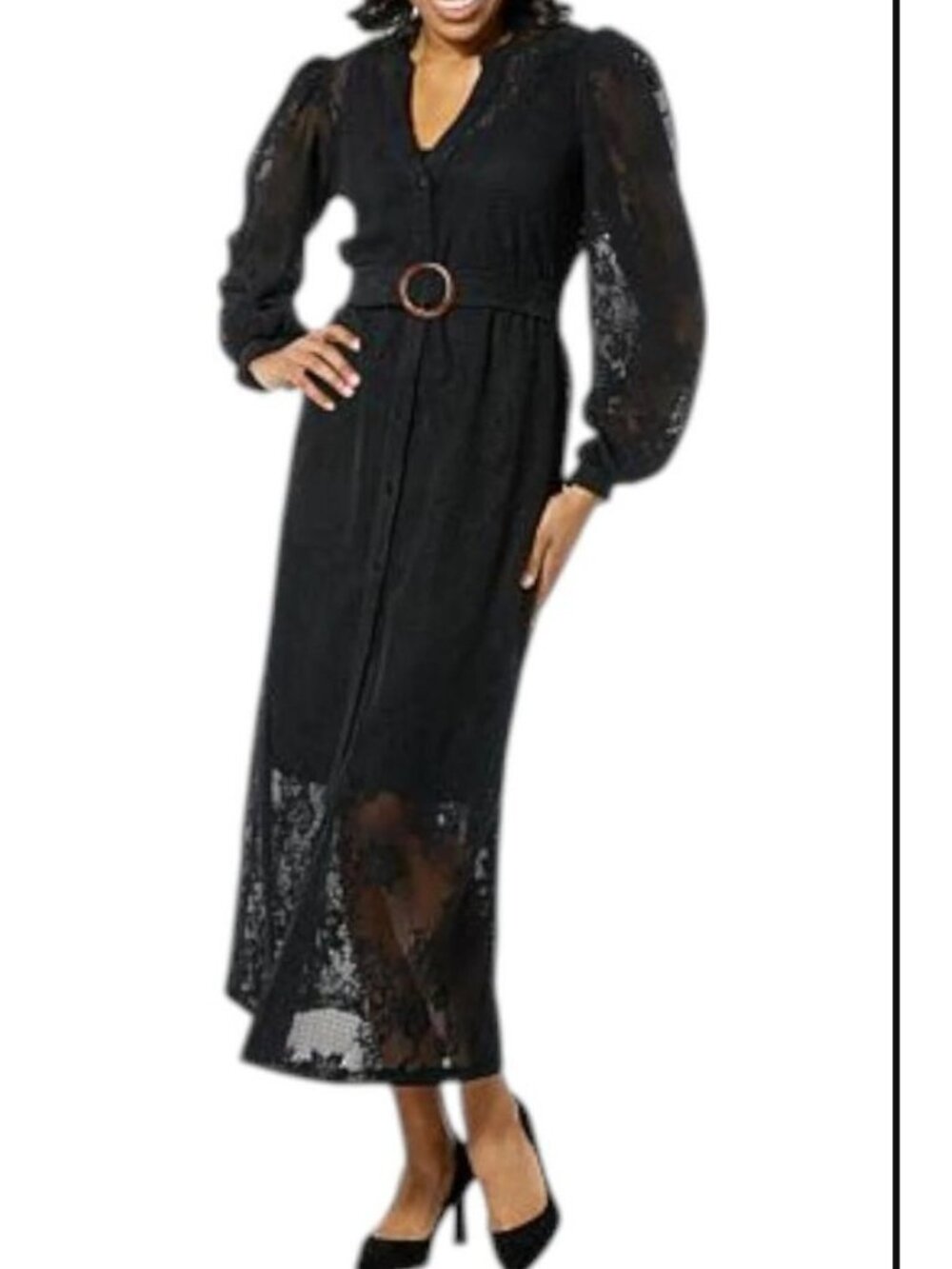 Colleen Lopez Long Button Front Crochet Duster MEDIUM